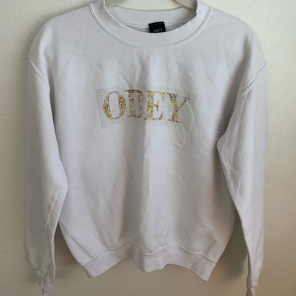 OBEY White Crew Neck Sweatshirt SIZE: S